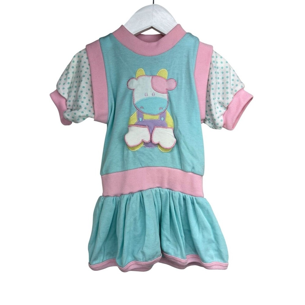 Vintage Hush Puppies Pastel Cow Print Dress 24 months